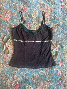 Perseption Black Lace-Trim Camisole with Satin Band